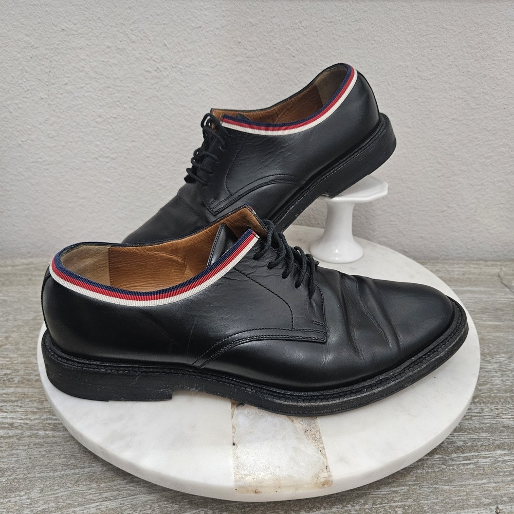GUCCI Black Leather Signature Web Lace-up‎ Dress Shoes Size US  7.5